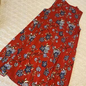 Loft Red Blue Floral Sleeveless Summer‎ Shift Dress Summer Spring High Neck sz 4